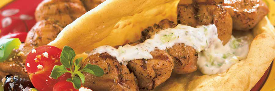 PORK SOUVLAKI IN A PITA WITH TZATZIKI